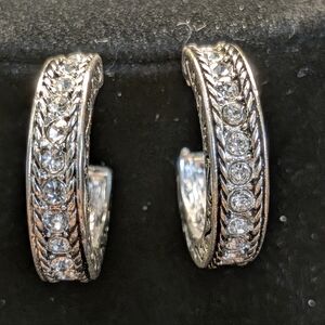 Elegant Silvertone Rhinestone Hoop Earrings